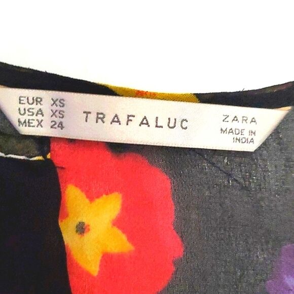 Zara Trafaluc Black Colorful Floral Print Sheer Long Sleeve Dressy Shirt - Picture 8 of 9